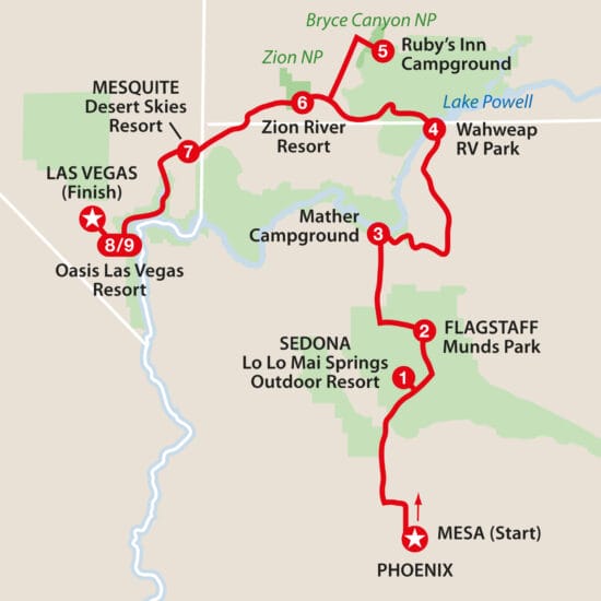 Phoenix to Las Vegas map