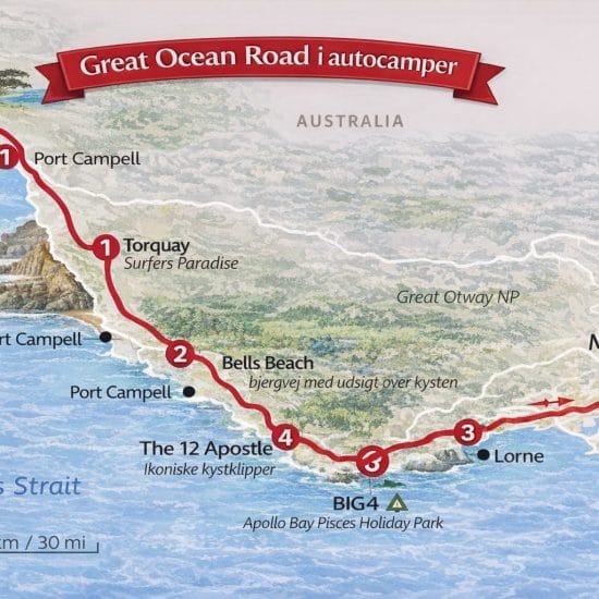 Great Ocean Road kort over ruten
